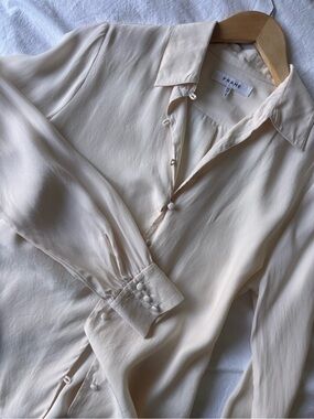 Silk Frame Denim Cream Button-Down Shirt